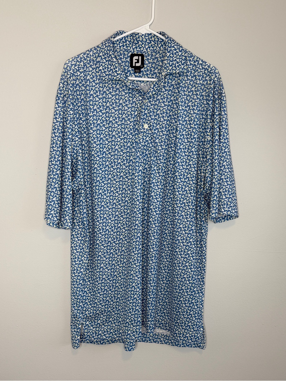 FootJoy Men’s Blue White Floral Performance Golf Polo Shirt TALL LONG Preppy